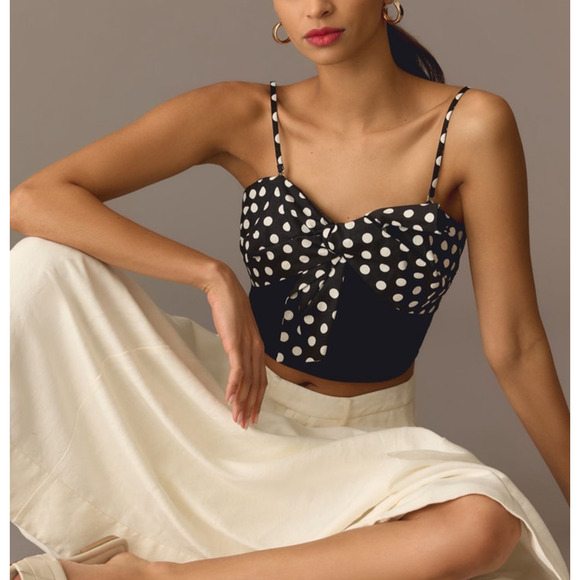 NWT Dolan Cropped Bow Polka Dot Ribbed Sweater Tank Size Large - Picture 1 of 10